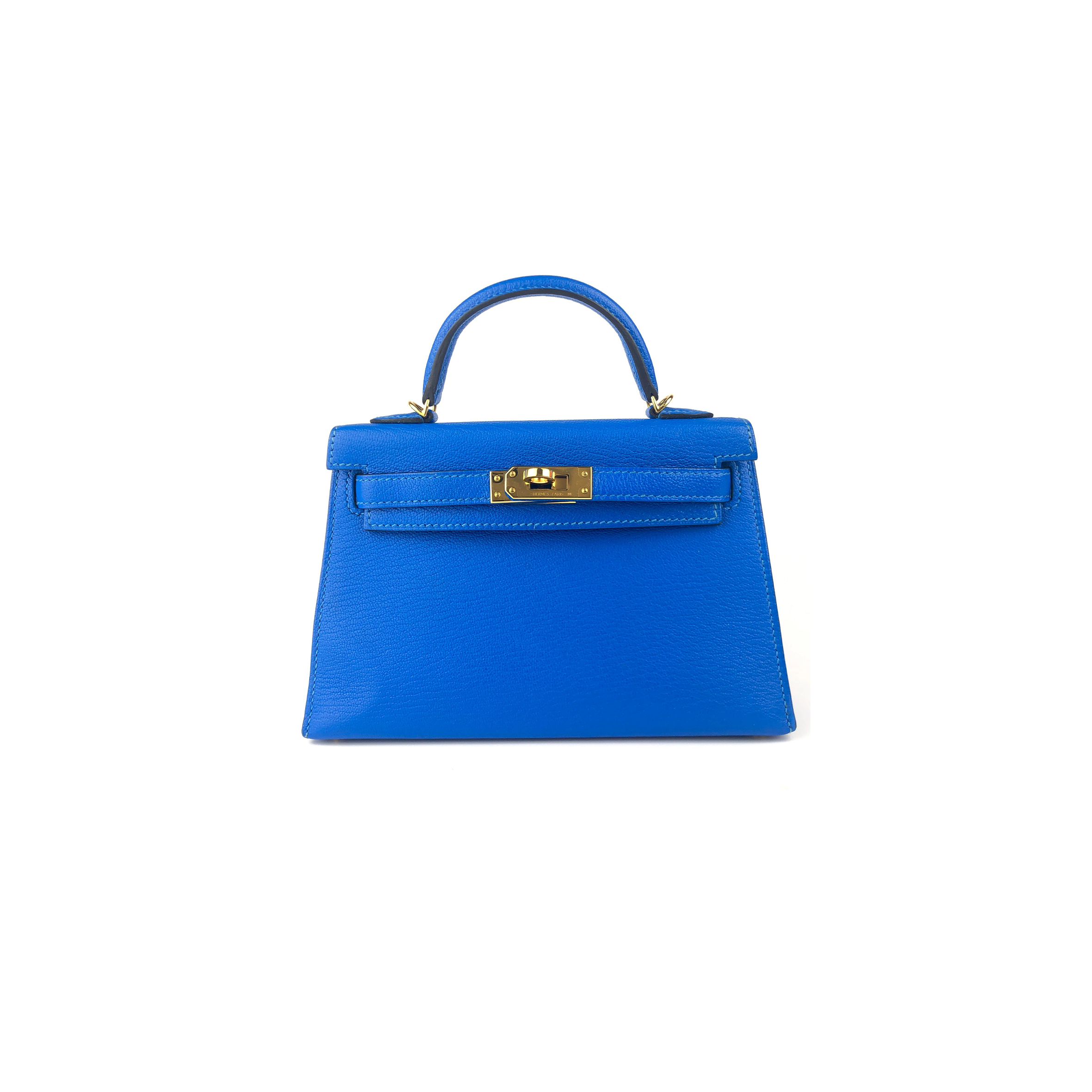 HERMÈS MASTER MINI KELLY II BLUE HYDRA CHÈVRE LEATHER GOLD HARDWARE (19*12*5.5cm) 